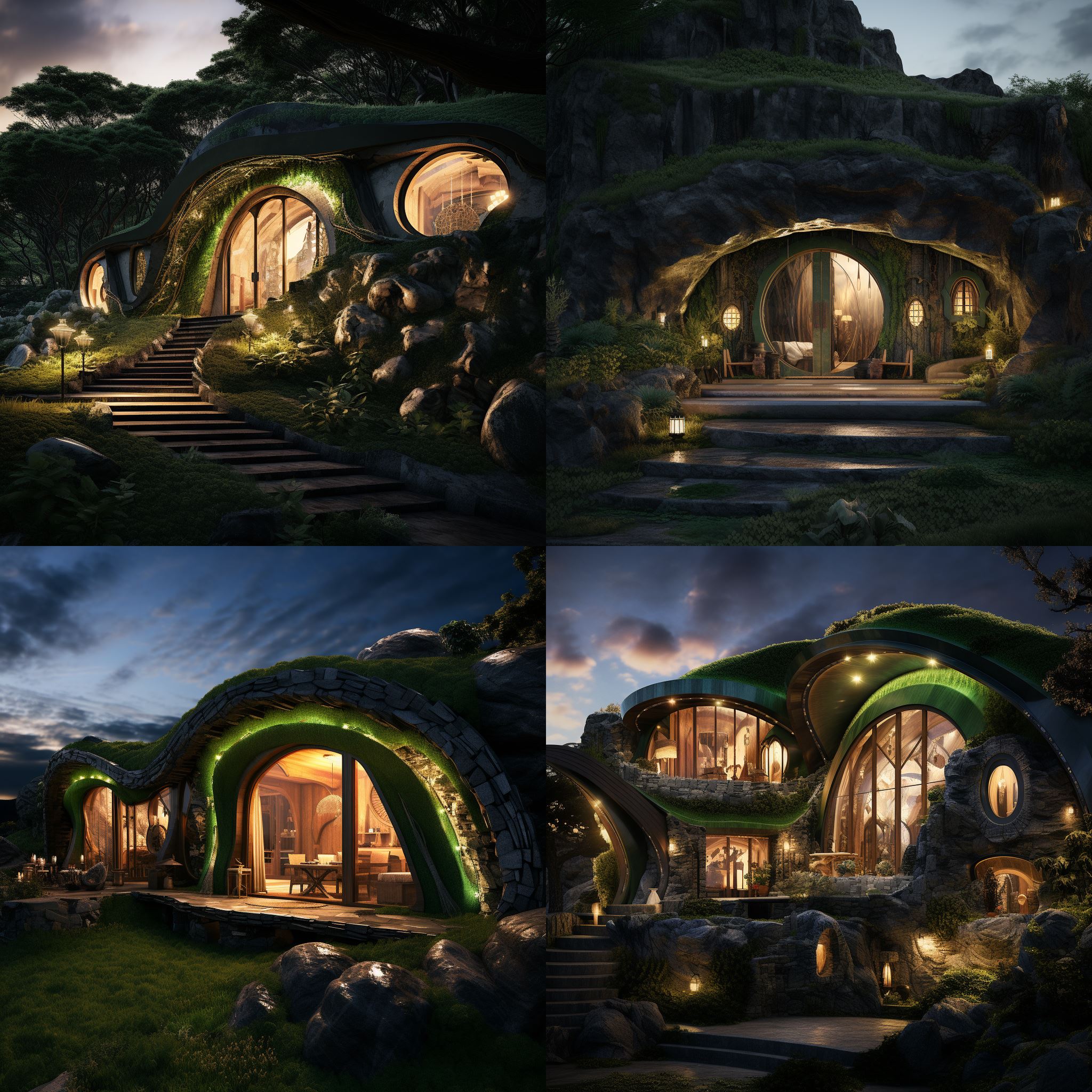 Conception architecturale conceptuelle d'une maison de hobbit souterraine
